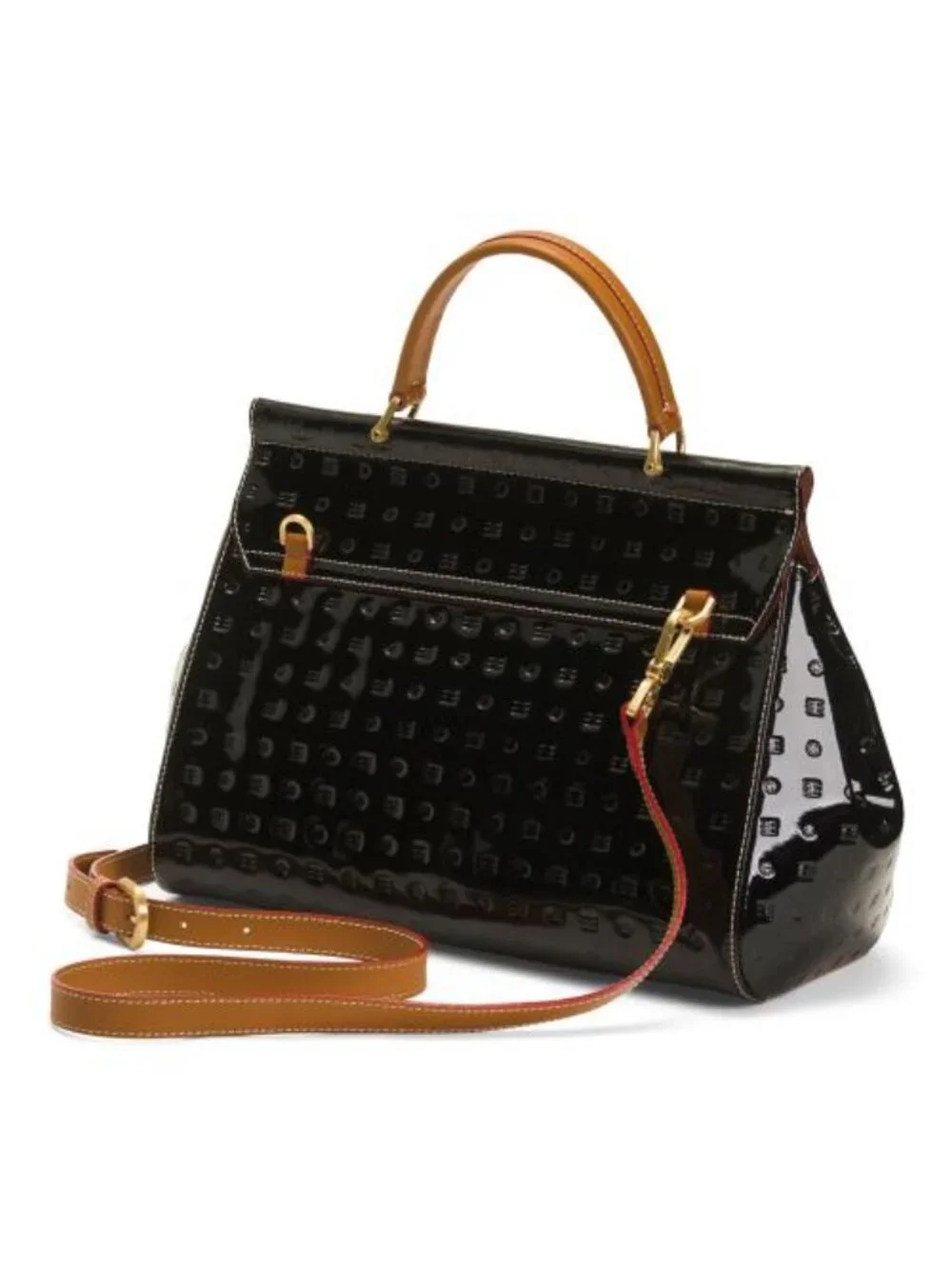 ARCADIA Made In Italy Patent Leather Turn Lock Front Flap Single Strap Satchel